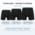 Tabela rozmiarów BokSafe: L 80–95, XL 96–110, XXL 111–130 cm obwodu pasa