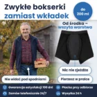 Mężczyzna 67 lat ze skrzynką jabłek na jesiennej działce i bokserki BokSafe od środka z wszytą warstwą chłonną do 200 ml