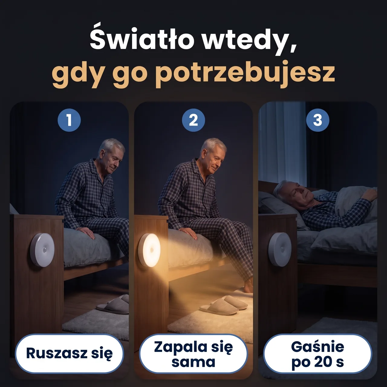 Trzy kroki: ruszasz się, lampka LumiKrok zapala się sama, gaśnie po 20 sekundach