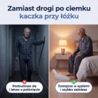 Porównanie: nocna droga po ciemnym korytarzu i spokojna noc z kaczką UroSafe przy łóżku